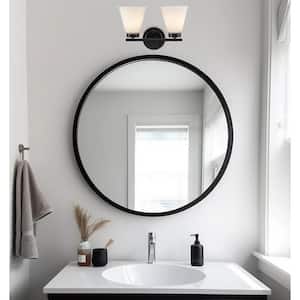 Fifer 14.5 in. 2-Light Black Bathroom Vanity Light Fixture with Frosted Glass Shades