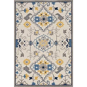 Mira Ivory 5 ft. x 8 ft. Bordered Bohemian Hand-Made Area Rug