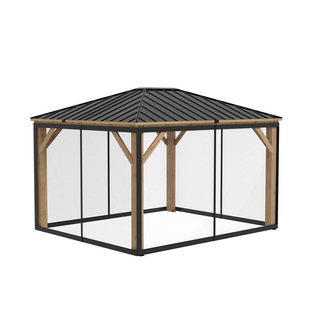 DIY 11 ft. x 13 ft. Cedar Wood Outdoor Gazebo Kit with Hardtop Metal Roof and Mosquito Net price history on PriceWatchPro
