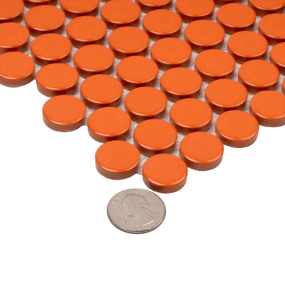 Cirkel 12.4'' Orange Glossy Porcelain Mosaic Tile Sheet