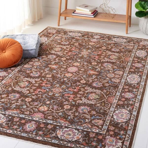 Crimson 2 ft. x 4 ft. Brown/Blue Oriental Floral Area Rug
