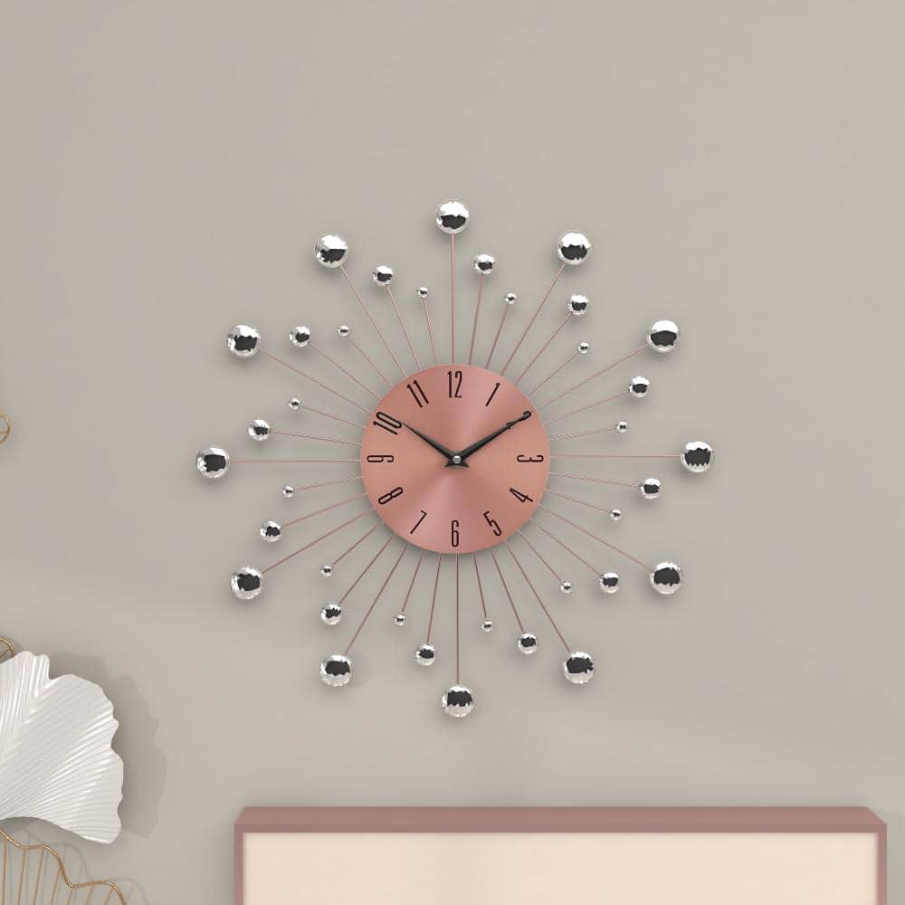 Copper Sunburst Wall Clock with Crystal Accents, 15"