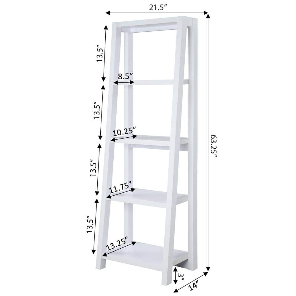 White Wood 5-Tier Ladder Bookcase