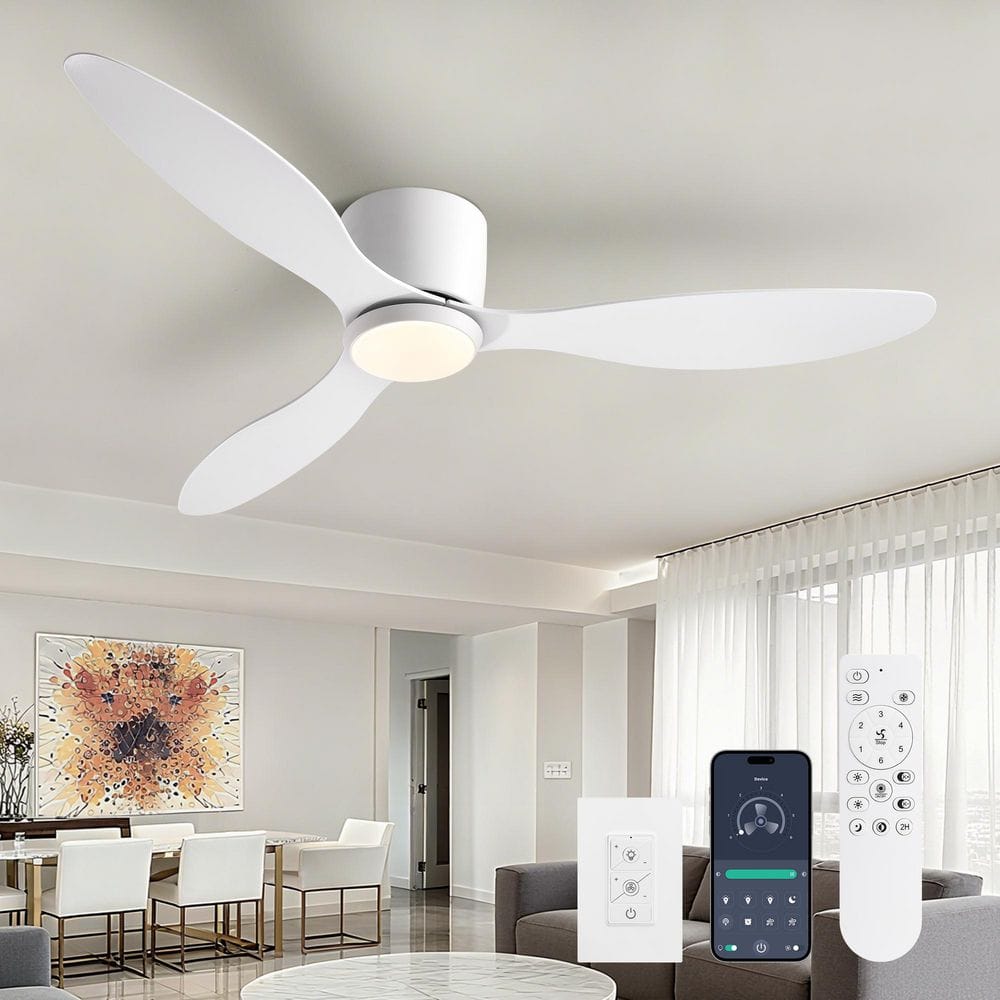 52 in. Smart Low Profile White Indoor Ceiling Fan with 3-Blades LED Light Remote and Wall Control price history on PriceWatchPro