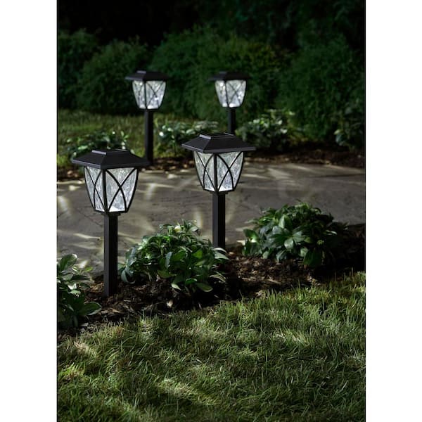 Hampton Bay Cunningham 10 Lumen Black LED Weather Resistant Outdoor Solar Path Light with Plastic Lens (4-Pack)