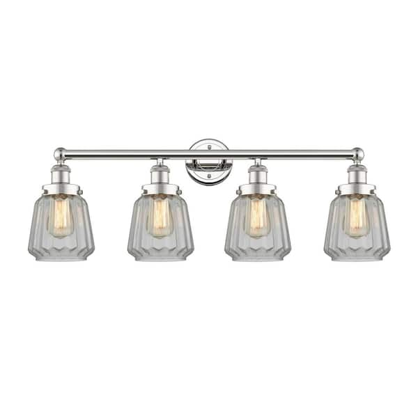 Chatham 33.5 in. 4-Light Polished Nickel Vanity Light with Glass Shade
