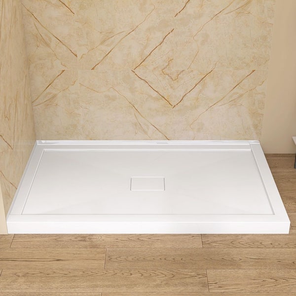 60 in. L x 36 in. W Corner Shower Pan Base in White Acrylic Shower Tray with Center Drain Hole and Magnetic Cover