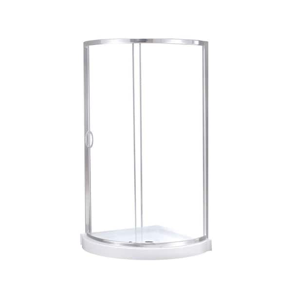 Breeze 34 in. L x 34 in. W x 76.97 in. H Corner Shower Kit with Clear Framed Sliding Door in Chrome and Shower Pan