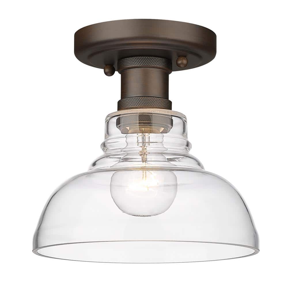 Modern Rubbed Bronze and Clear Glass Flush Mount Light