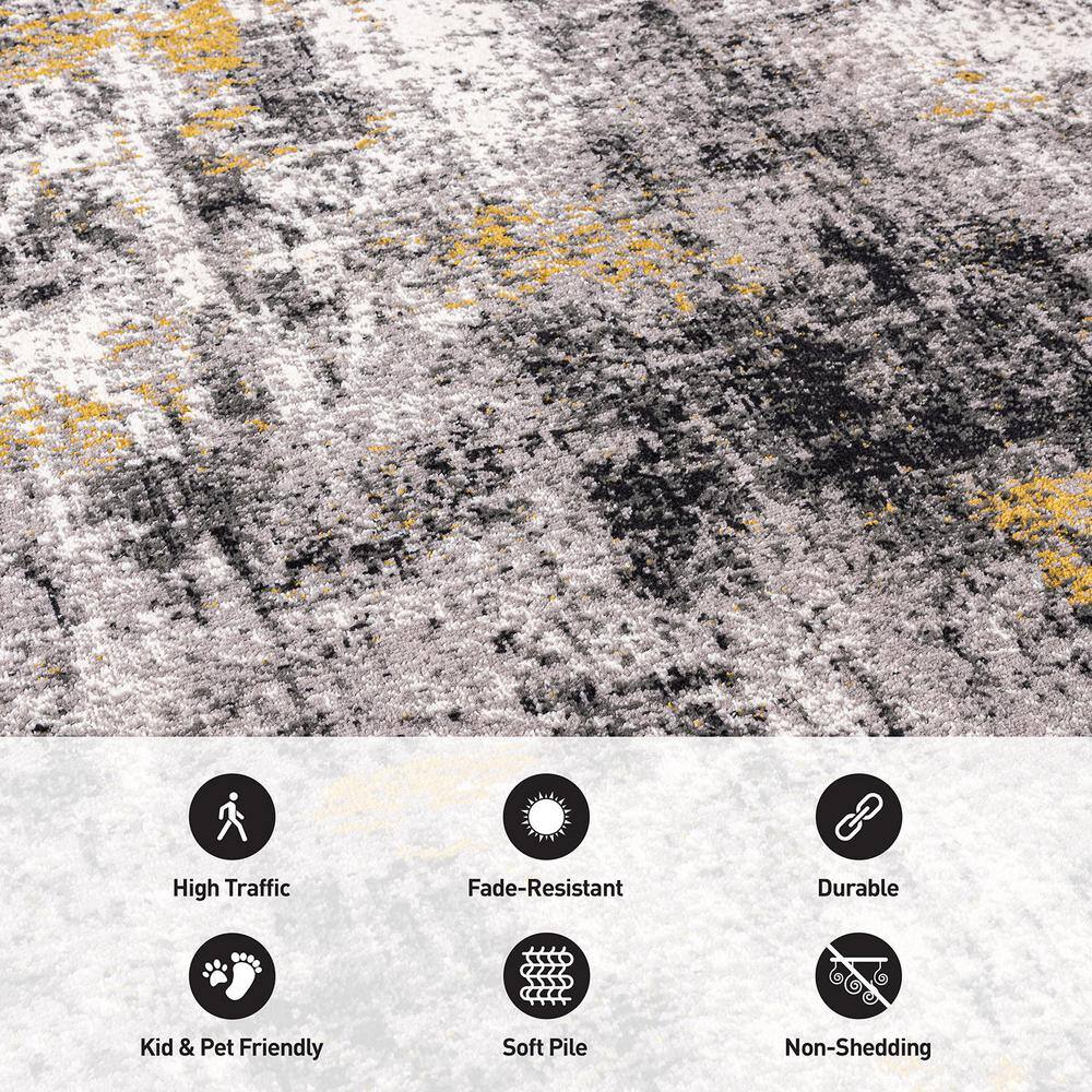 Adare Yellow and Gray Abstract 5' x 7' Synthetic Area Rug