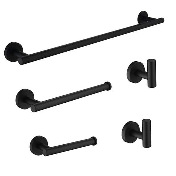 ehablix Bathroom Hardware 5-Piece Bath Hardware Set with Towel Bar, Robe Hook, Toilet Paper Holder in Black