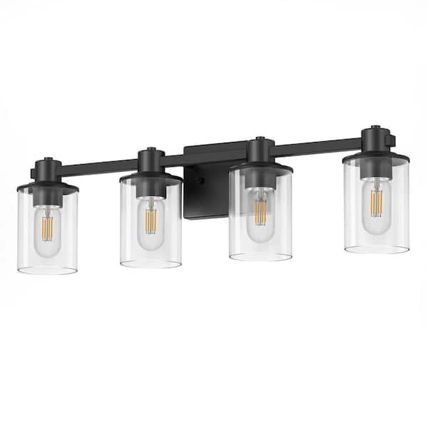 26 in. 4-Light Matte Black Vanity Light Damp Rated for Bathroom with Dimmable No Bulbs Included