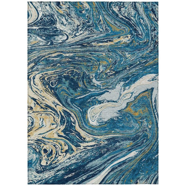 Chantille Machine Washable Indoor/Outdoor Abstract ACN1061 Navy 9 ft. x 12 ft. Area Rug