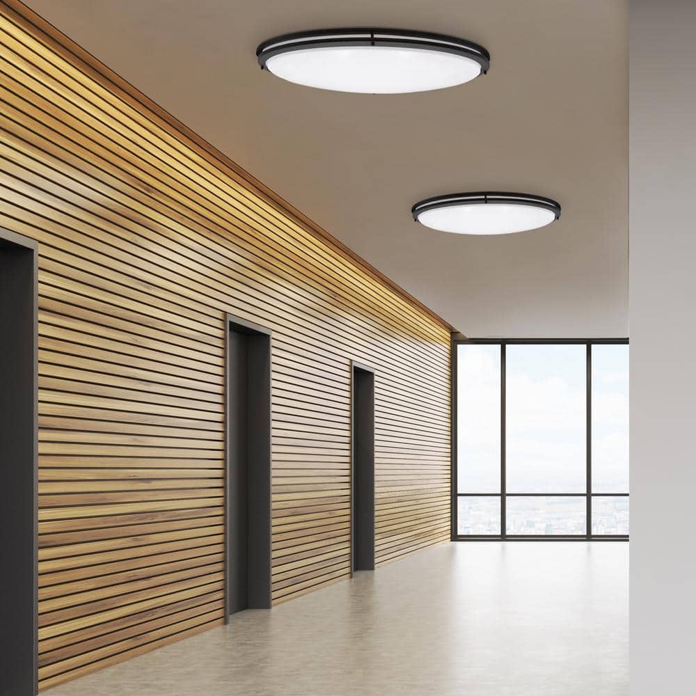 32" Black Oval LED Ceiling Mount Light Fixture with Matte Finish
