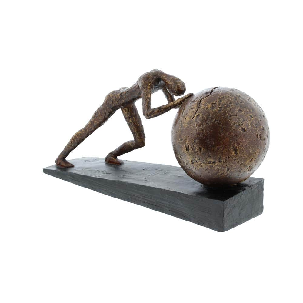 Antique Brown Polystone Sisyphus Sculpture