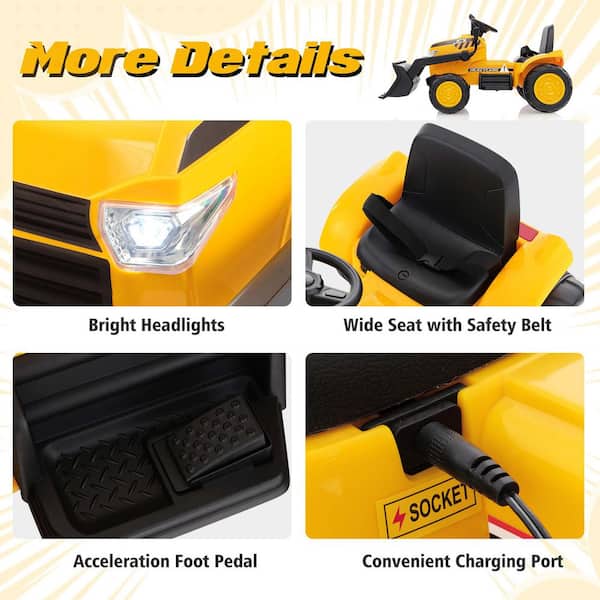 yo★wag Costway 9 in. 12-Volt Kids Ride On Excavator Digger Electric