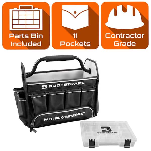BOOTSTRAPT 15 in. Contractor's Tote Bag with Integrated Parts Bin Compartment
