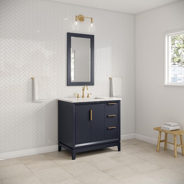 Elizabeth 36 in. Bath Vanity in Monarch Blue with Carrara White Marble Vanity Top with Ceramics White Basins