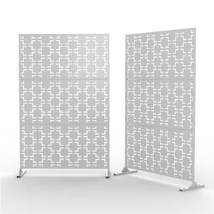 76 in. H White Galvanized Steel Outdoor Privacy Screens Garden Panels with Stand for Patio Deck Backyard