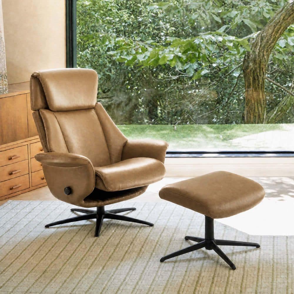 Ivara Mocha Leather Reclining Swivel Arm Chair with Ottoman, Self-Weight Reclining Backrest, Adjustable Headrest price history on PriceWatchPro