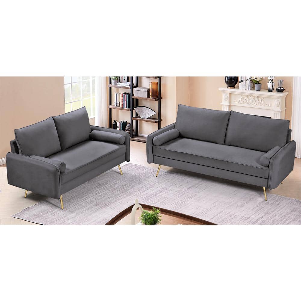 US Pride Furniture Villeda 2piece Gray Velvet Living Room Set HDS5806L+S The Home Depot