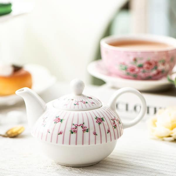 MALACASA Porcelain Tea Pot Set for One 11 Ounce Teapot 1 Piece Teacup and  Saucer Set SWEET.TIME-012 - The Home Depot