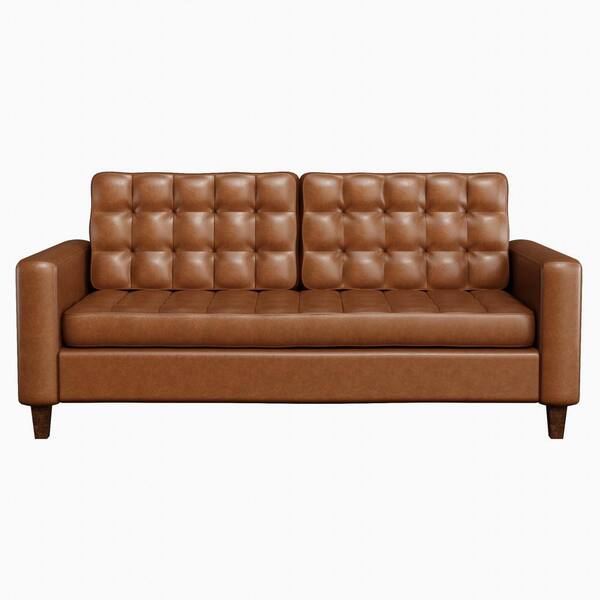 Brookside Brynn 76 In Camel Faux Leather Upholstered 3 Seat Square Arm Sofa With Removable Cushions And Onless Tufting Bs0005sof00fc Brookside Brynn 76 In Camel Faux, How To Protect Faux Leather Sofa