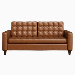 Brynn 76 in. Camel Faux Leather Upholstered 3-Seat Square Arm Sofa with Removable Cushions and Buttonless Tufting