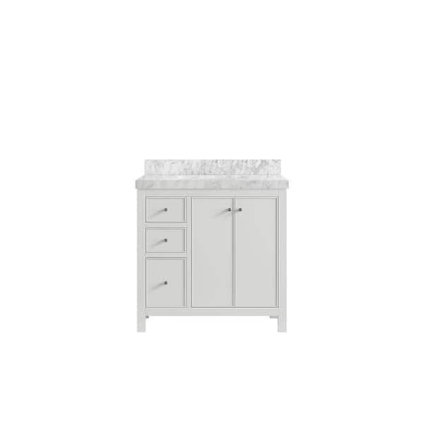 Willow Collections Chicago 36 in. Single Sink Freestanding White Bath Vanity with Carrara Marble Top