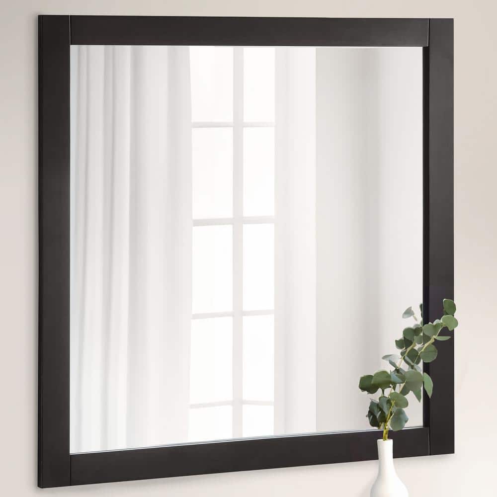 Espresso Wood 30" Square Bathroom Vanity Mirror