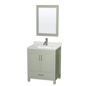 Sheffield 30 in. W x 22 in. D x 35 in. H Single Bath Vanity in Light Green with White Carrara Marble Top & 24" Mirror