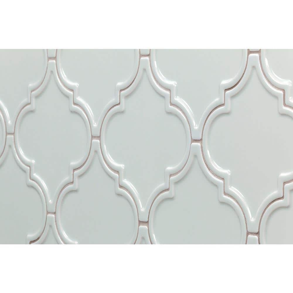Labyrinth Light Blue Polished Ceramic Arabesque Wall Tile