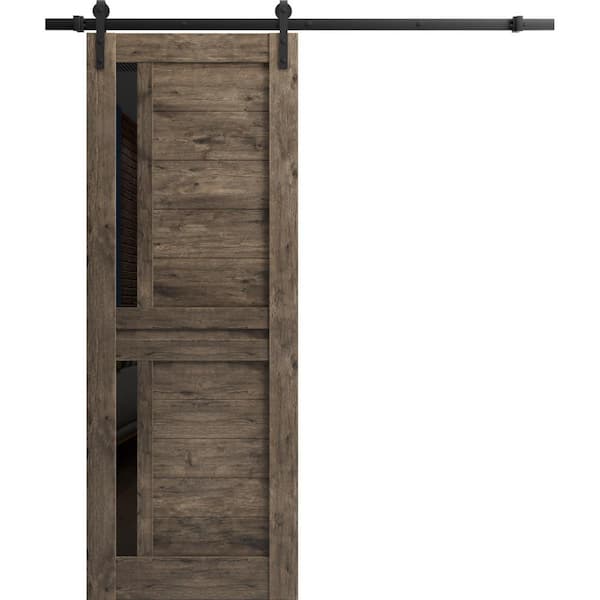 Assembly Required 42 in. x 80 in. 1-Panel Frosted Glass Cognac Oak Solid Wood Sliding Barn Door with Hardware Kit