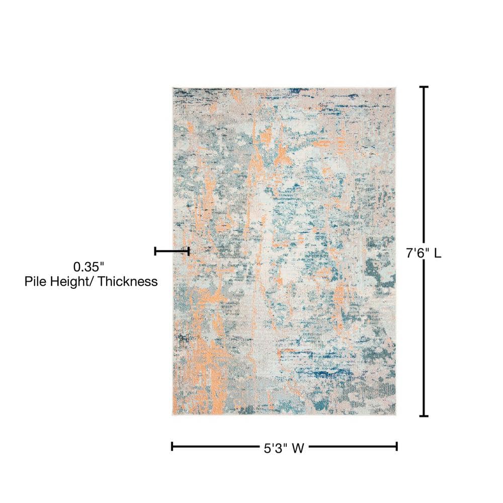 Rectangular Light Blue and Beige Synthetic Area Rug