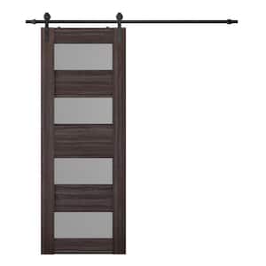 Della 30 in. x 95.25 in. 4-Lite Frosted Glass Gray Oak Finished Composite Interior Sliding Barn Door with Hardware Kit
