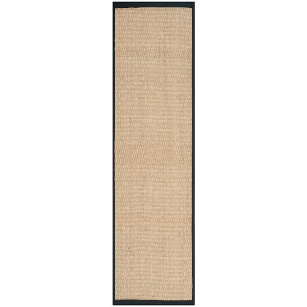 Natural Fiber Beige/Black 3 ft. x 6 ft. Border Runner Rug