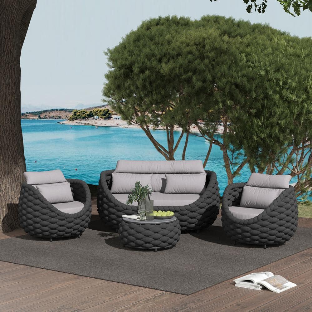 TWT Bird's Nest 4-Piece Dark Gray Aluminum Waterproof Hand-Woven