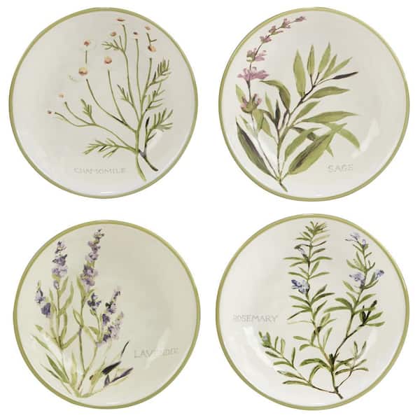 36 fl. oz. Assorted Colors Earthenware Fresh Herbs Soup/Pasta Bowls (Set of 4)