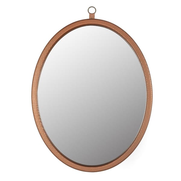 tunuo 23.6 in. W x 30 in. H Oval Framed Wall Bathroom Vanity Mirror in Champagne