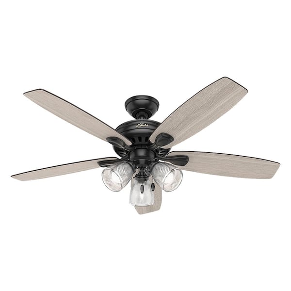 Hunter Highbury II 52 in. LED Indoor Matte Black Ceiling Fan with Light Kit and Bundled Handheld Remote Control