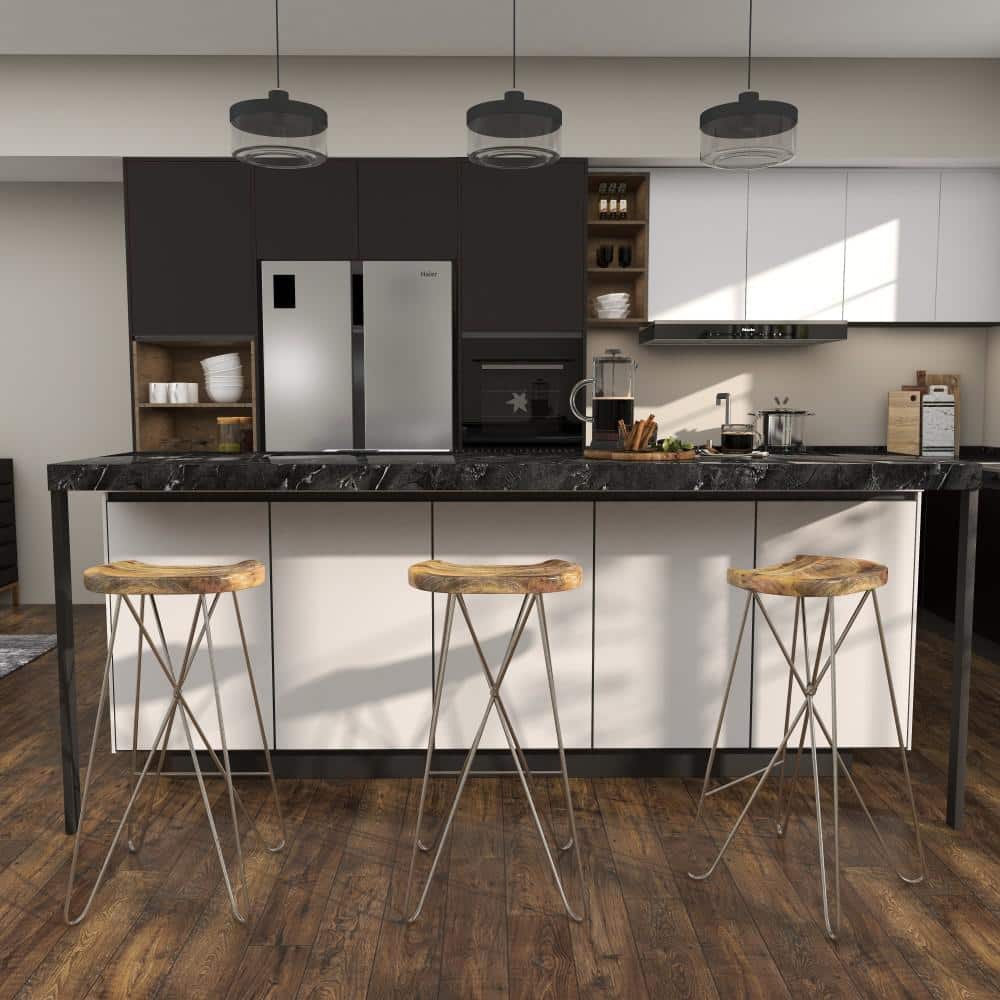 Adjustable Saddle-Style 30" Bar Stool in Brown Wood and Acrylic