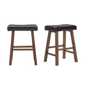 Backless Saddle Seat Faux Leather Upholstered Counter Stool in Dark Brown (Set of 2)