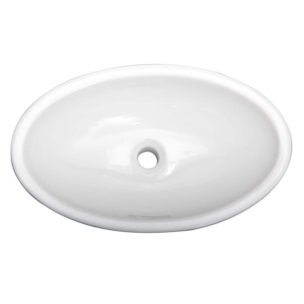 White Oval Ceramic Wall-Mount Drop-In Bathroom Sink