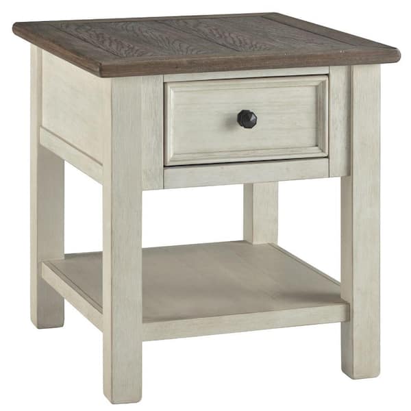 Benjara 27 in. Cream and Brown Rectangle Wood End Table with Gliding Drawer