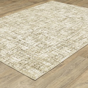 Ross Ivory/Brown 2 ft. x 8 ft. Distressed Abstract Gridwork Polypropylene/Polyester Fringed Indoor Runner Area Rug