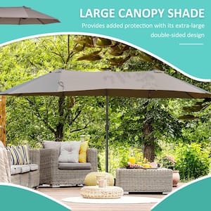 14 ft. Patio Umbrella Double-Sided Outdoor Market Extra Large Umbrella with Crank, Cross Base for Deck, Lawn, Brown