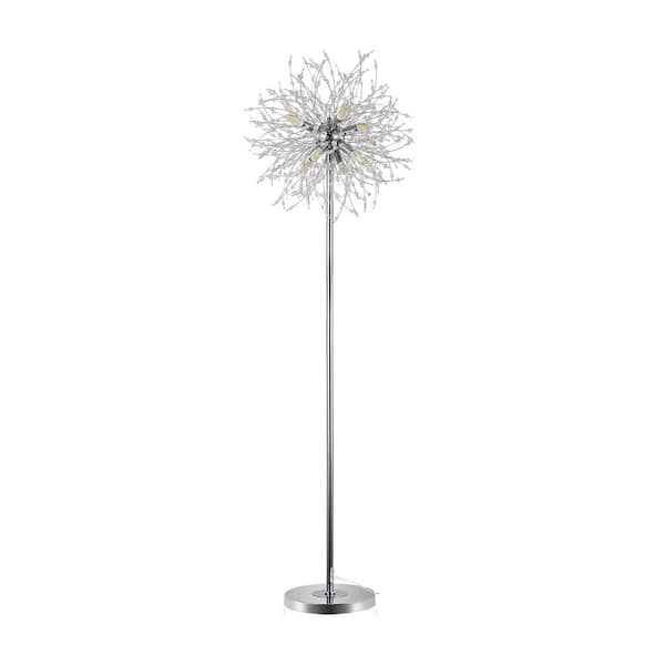 Unbranded 69 in. Chrome Finish Modern Standard Floor Lamp with Crystal, LED Floor Lamp with On/Off Foot Switch and Metal Tall Pole