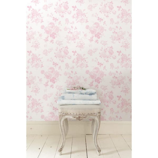 Everblooming Rosettes Faded Primrose Pink Peel and Stick Wallpaper Sample