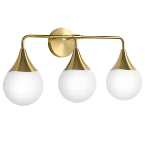 24 in. 3 Light Brushed Gold Vanity Light with Milk White Globe Glass Shade