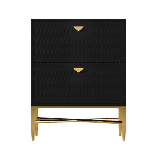 Kahomvis Modern Black 2-Drawer Wood Nightstand
